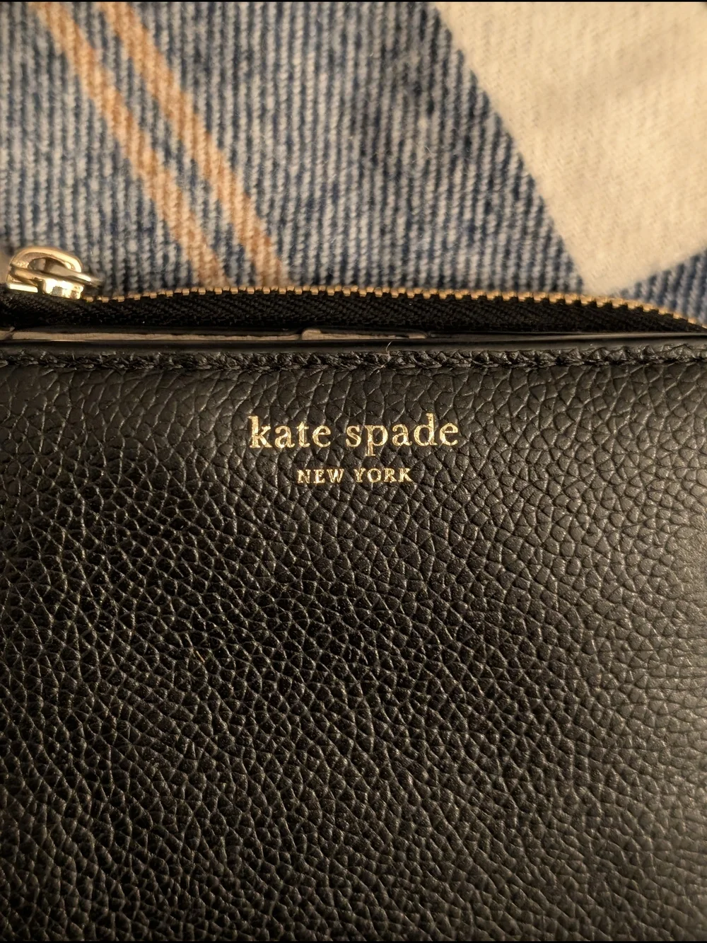 Kate Spade ♠️ Black Pebbled Leather Zip Wallet With Gold Accents